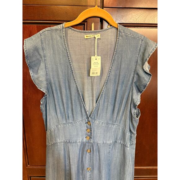 NWT Marine Layer Camila Midi Dress Button-Front with Ruffle Sleeves Size XL Blue - Picture 6 of 12